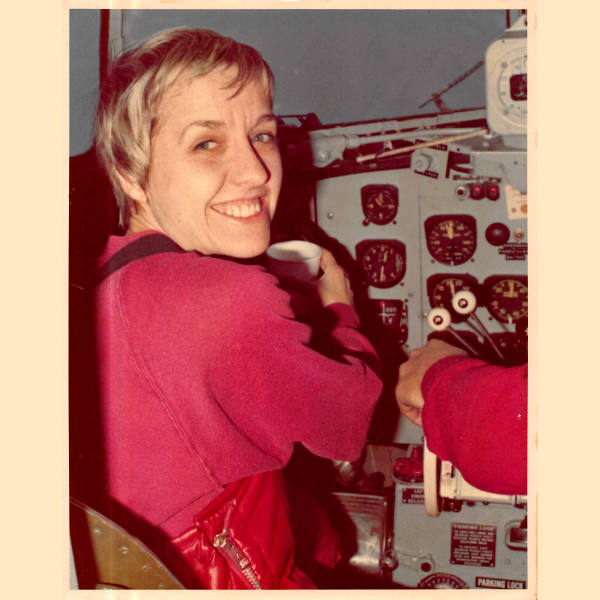 Dorothy in the cockpit of Navy R4D, a DC3 Cargo Plane